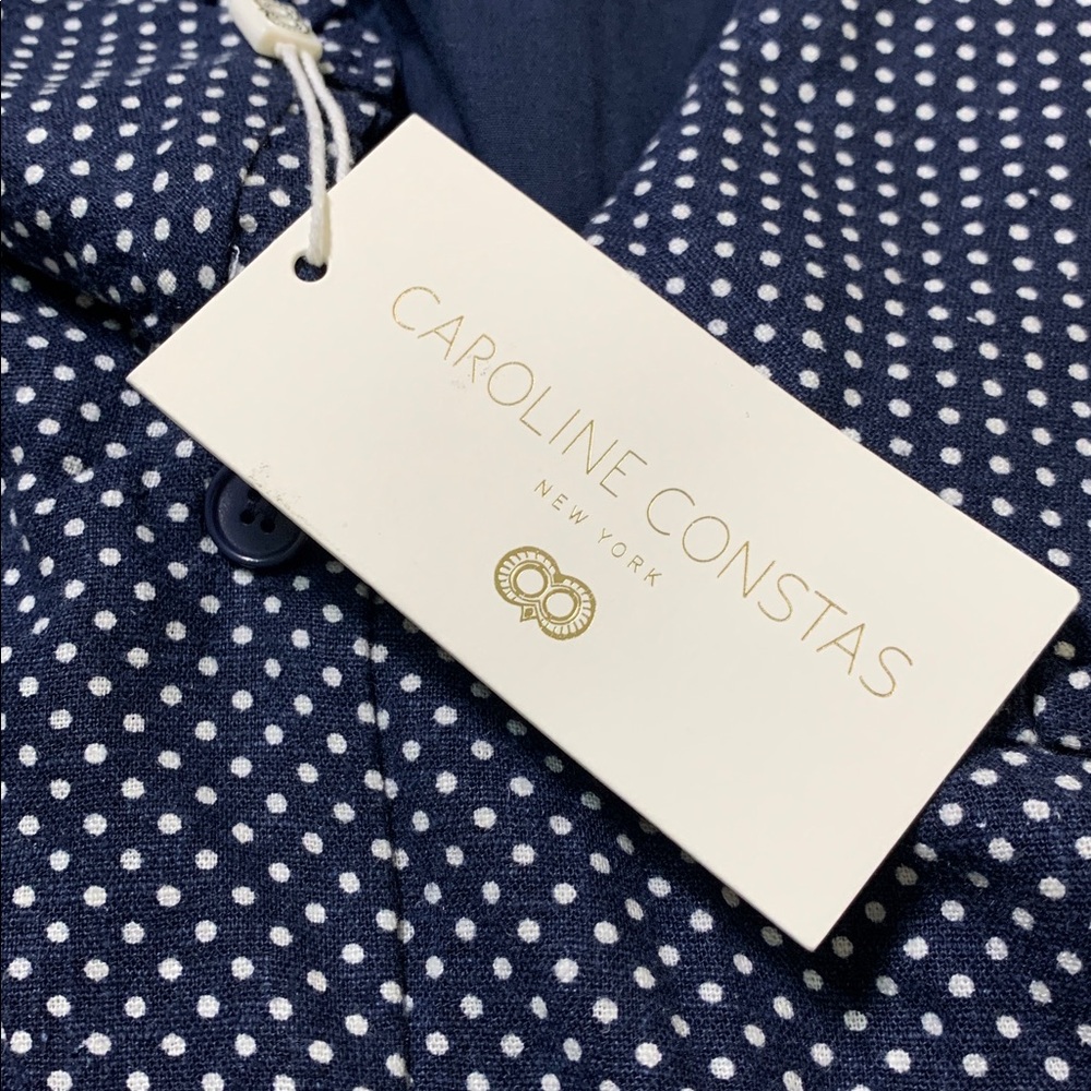 New Caroline Constas‎ Polka Dot Mini Dress Linen Blend Navy Mediterranean Size 8 - Picture 6 of 10